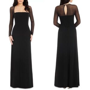 open lace back dress Black Long Sleeve Square Neck Ruched Double Slit Maxi Dress Small